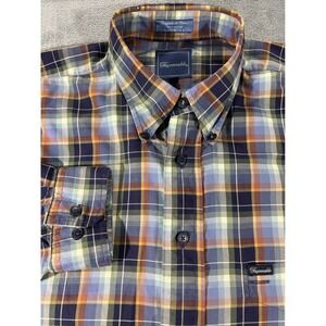 Faconnable Mens XXL Plaid Button Down Shirt Cotton Made in USA Blue Orange Multi
